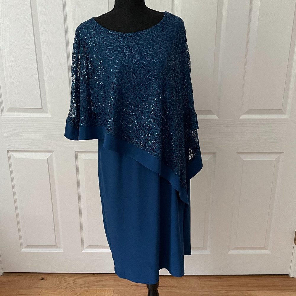 R&M Richards Sequin Overlay Blue Cocktail Dress - size 16